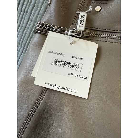 SORIAL NWT Soft Grey Estella Satchel Fine Leather Handbag Purse - Picture 4 of 7